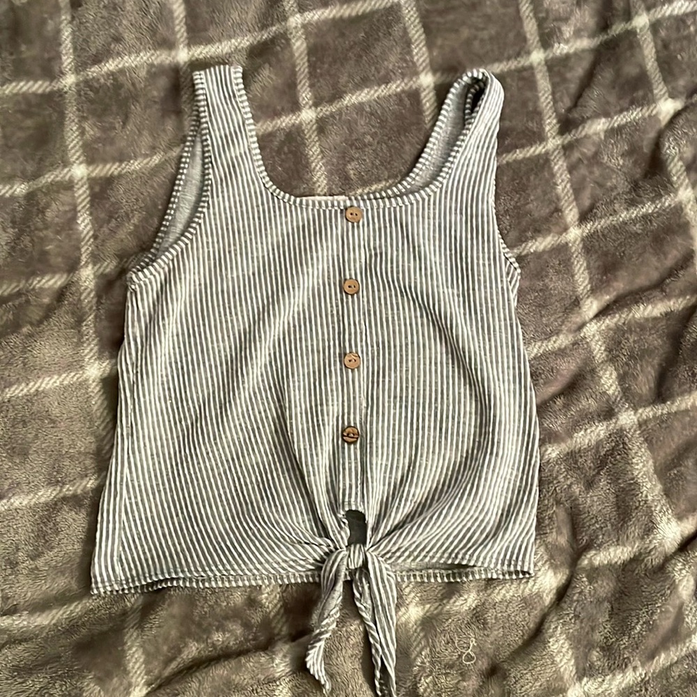 Caution to the wind striped tank top with buttons and front tie